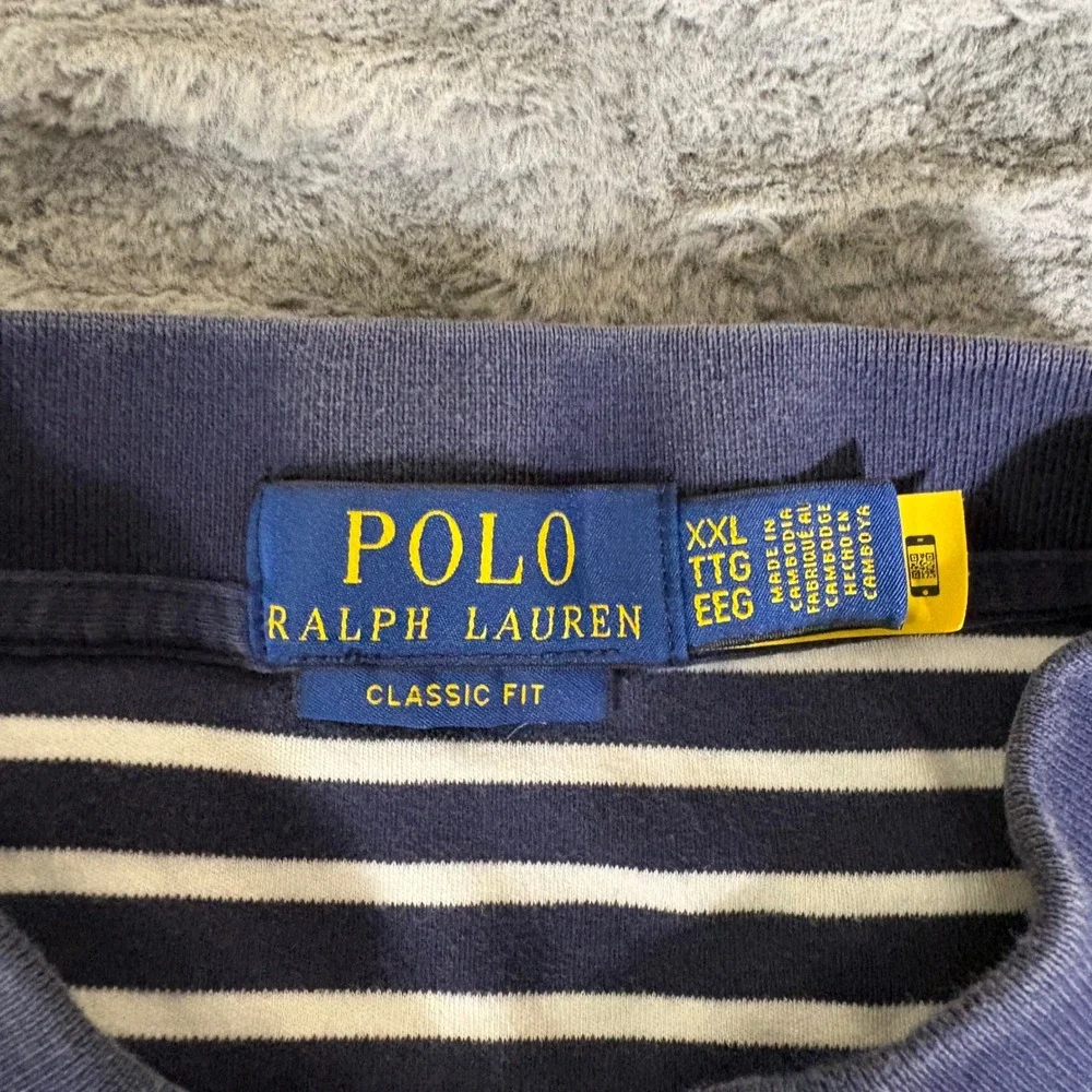 Polo Ralph Lauren Mens XXL Classic Fit Navy Blue White Striped Short Sleeve Polo